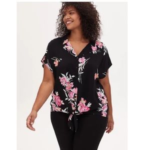 Torrid Floral Challis Tie Front Midi Dolman Blouse